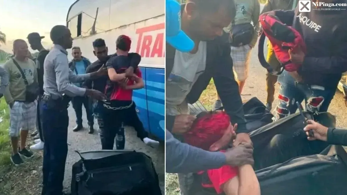 ¡Qué descaro! Atrapan a un tipo metido en un maletín pa' robar en una guagua